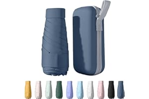WYDEXINT Mini Reise-Regenschirm, 6 Rippen, Kleiner UV-Faltbar Mit Kapselbox, Reisewasser- Und Winddicht Für Männer Und Frauen (Dunst Blau)