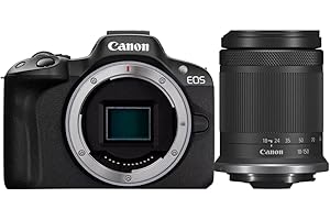 Canon EOS R50 Systemkamera + RF-S 18-150mm is STM Objektiv - Spiegellose Kamera (Digitalkamera mit Autofokus + Motiverkennung für Augen Tiere Fahrzeuge, 4k Videokamera, 15 Bilder pro Sekunde) schwarz