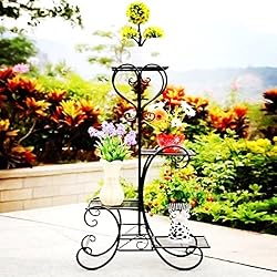 Malayas Étagère à Fleurs Fer Forgé Porte Plante de 4 Niveaux Support de Pot de Fleurs pour Jardin Balcon Terrasse 80 x50x 25cm - Charge Max 40kg