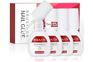 4 Bottiglie 15ML Colla per Unghie Finte, BOLASEN Colla per Unghie Finte con un Pennello, Colla Unghie per Unghie Acriliche, Super Forte Colla Unghie Tip Unghie per Unghie e Decorazioni Strass