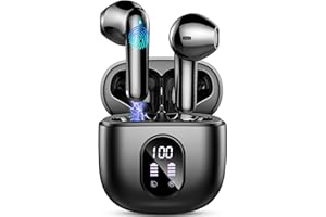 DRSAEC Ecouteurs Bluetooth sans Fil, Écouteurs Bluetooth 5.3 avec HiFi Stéréo Basses Casque, 50H Récréation, 4 ENC Réduction de Bruit Mic, Oreillette Bluetooth Sport IP7 Étanche, Écran LED, pour iOS Android