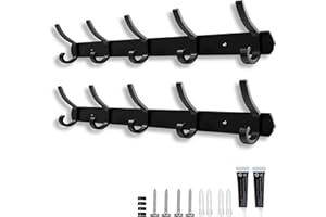 Galerie SV 2 Pièces Porte Manteau Mural - Patere Porte Manteau 5 Crochets - Patere Murale Porte Manteau - Patères Portemanteaux pour une Entrée Chambre, Salle de Bain et Vestiaire (Noir)