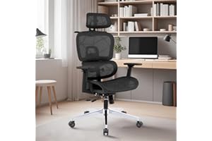 Goldeluxe Silla de Oficina Ergonómica y Gaming con Reposabrazos 4D, Reposacabezas 2D, Asiento Ajustable, Perchero y Ruedas Silenciosas, hasta 150 kg