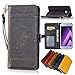Produktbild Samsung Galaxy A3 2017 Leder Hülle,Handy Hülle Tasche Samsung Galaxy A3 2017,Ledertasche für Samsung Galaxy A3 2017,Leweiany Handytasche Samsung Galaxy A3 2017 Schutzhülle aus Echt-Leder Retro Blumen Prägung Hülle im Ständer Bookstyle Wallet Tasche Flip Brieftasche Etui Schale mit Kartenfach, Magnet und Praktischer Standfunktion Luxus Tasche für Samsung Galaxy A3 2017 - Premium Hülle in Schwarz