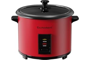 Eamoment ERC-10CRD 1.8L | 700W cuiseur à riz et insert vapeur noir chaud et cuire 1-10 personnes marmite à revêtement antiadhésif, cuillère à riz et tasse à mesurer, couvercle en verre