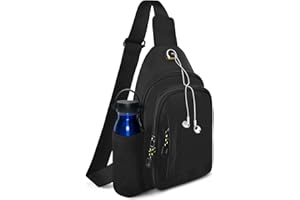 BROTOU Unisex Crossbody Shoulder Bag, Waterproof Chest Bag with Small Side Mesh Bag and USB Hole, Travel Hiking Daypack