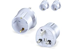 MOBIBAY European to UK Plug Adaptor- 2 Pack Adapter EU to UK,EURO 2 Pin to 3 Pin for Europe Schuko Travel Converter from France, Italy, Spain, Germany to British Adapter- White
