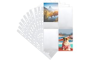 VMUTGA 50 Pièces Pochettes Photo A4, 4 Compartiments Pochette Transparente pour Cartes Protège Page Photo Perforées pour Reliure à Anneaux 2/3/4 Pages de Recharge pour Album Photo (10.5 * 15.3 cm)