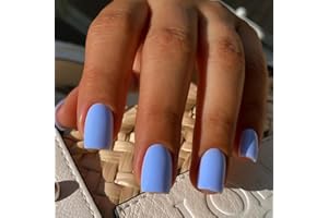 JUSTOTRY 24 Stück Einfarbig Eckig Nägel Zum Aufkleben Kurz,Glossy Sky Blau Press on Nails,Pretty Kunstnägel Fake Nails,Square Fingernägel Künstliche Nägel Mittel für Frauen