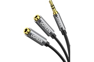 UGREEN Cavo Sdoppiatore Cuffie Doppio Audio Splitter Jack 3,5mm Maschio a 2 Femmina Compatibile con TV, PC, Tablet, iPhone, Huawei, Galaxy, iPad, iPod, Grigio