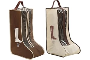 ZAMXHUG 2PCS Bolsas de Almacenamiento portátiles para Botas a Prueba de Polvo - Bolsa de Zapatos portátil a Prueba de Polvo, Botas Altas con Cremallera Organizador Bolsa para Zapatos, Beige/Marrón