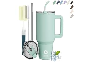 BIGRD Thermobecher mit Strohhalm und Deckel Auslaufsicher Doppelwandiger Edelstahl 1.2L, Kaffeebecher To Go Trinkflasche Sport Travel Mug 6h heiß und 12h kalt,BPA-frei,Minzgrün