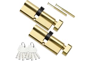 Bwintech 2 Pz 40T/40mm Euro Cilindro in Ottone, 80mm Pomello/Chiave a Barile con 5 Chiavi Orizzontali in Ottone,Anti-picking, Anti-perforazione, Anti-scatto, Anti-urto, Finitura in Ottone Lucido
