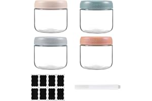 ZhouZGlass 4 pack 10oz Overnight Oats Containers with Lids, Glass jars with Airtight Lids, Wide mouth Mason Salad jars, Glass Food Storage Containers for Snacks Yogurt Spice Sugar