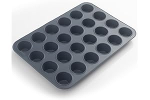 SUPER KITCHEN Mini Moule à Muffins 24 en Silicone Plaque à Muffins Anti-adhésif Moule à Pâtisserie, Cupcakes, Brownies, Pudding 34 x 23 x 2,5 cm (Gris)