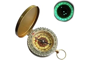 VZU Kompass Outdoor, Mini Compass, Pocket Wasserdicht Taschenkompass, Messing Kompass mit Retro Design, mit Leuchtziffern, Navigation Kompass für Wandern, Camping, Jagdsport, Klettern, Backpacking
