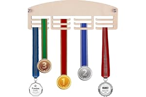 AHANDMAKER 12 krokar trä medaljhållare, 30 cm/11,8 tum medaljhängare displayhylla hängare, 3 linjer väggmontering sport prishylla, lätt att installera, för löpare, fotboll, gymnastik och alla sporter