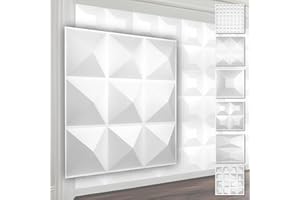 HEXIM Pannelli murali in PVC 3D - rivestimento murale bianco con effetto 3D - motivi piramidali (3QM confezione economica HD004 50x50cm) pannelli per stanze umide parete liscia