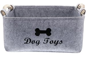 DIYEAH Pet Toy Storage Box with Wooden Handle - Lightweight Felt Basket for Dog and Puppy Toys Portable Organizer for Pet and Kids Accessories 15.4 X 10.6 X 6.3 Inches