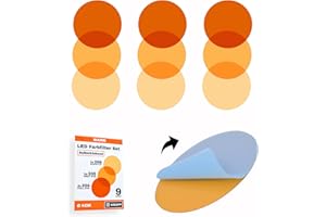 KROPP Láminas Autoadhesivas para Lámparas LED, ⌀4CM, Filtro de Color Blanco Cálido de 3 Tonos, Corrección de Luz Diurna a Incandescente, Juego de 9 Piezas (⌀ 40 mm)