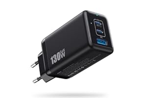QODJN USB C Ladegerät 130W, 3-Port GaN III Tech USB C Netzteil, 65W PD Schnellladegerät Mehrfach Ladegerät USB Power Adapter für MacBook Pro/Air, iPad, iPhone 16/16 Pro, Dell XPS 13 usw (Schwarz)