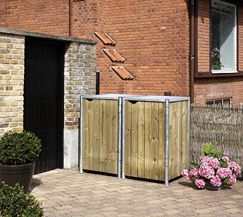 Hide Mülltonnenbox, Mülltonnenverkleidung, Gerätebox natur // 139x81x115 cm (BxTxH) // Aufbewahrungsbox für 2 Mülltonnen 240l Volumen