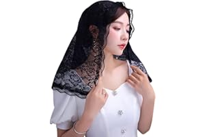 KLOVA Velo de Mantilla de Encaje Suave cómodo Negro Blanco Estilo español Exquisito Velo de Encaje Rosa Que Cubre la Cabeza para Mujeres y niñas