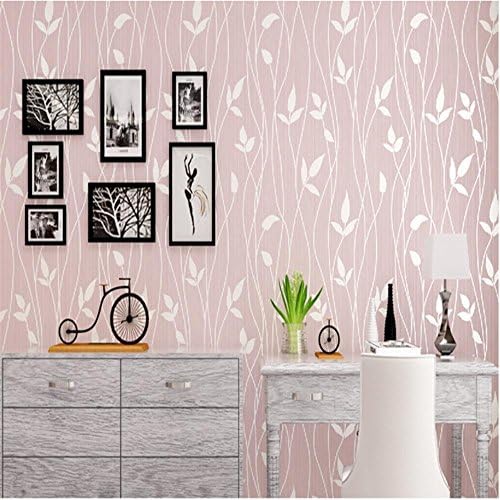 CLOERE Garden series, simple leaves and stripes nonwoven wallpaper and wall decorations , pink
