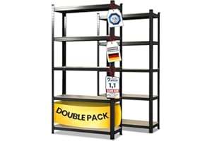 Floordirekt Lot de 2 étagères pour charges lourdes - Noir - 200 x 120 x 60 cm - 5 tablettes réglables (Lakota)