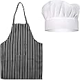 ASIRYVA 2 PCS Apron and Chef Hat Set,Adjustable Black and White Stripped Apron and White Chef Hat for Unise,Professional Chef Outfit Set Suitable for Home Kitchen, Restaurant,Gardening, Cafes House