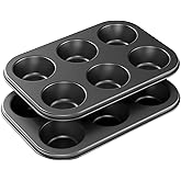 Muffin Tray 6 Cups 2 Pack Non Stick Deep Sturdy Cupcake Tin Muffin Mould Tray Yorkshire Pudding Baking Pan Durable Carbon Ste
