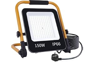 Fosingut LED Byggspotlight 150W,Superljus LED Arbetsbelysning med vikbart Stativ och 2m Kabel,6500K Kallvit IP66 Vattentät St