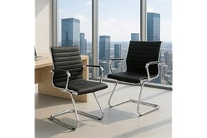 Ya-Home Chaise de Conférence Lot de 2 Chaise Bureau en Cuir PU avec Accoudoirs Chaise Visiteur Moderne avec Cadre Chromé, Noir
