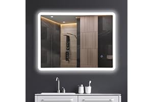 baklon Specchio da Bagno Rettangolare,Specchio da Parete a LED 70x50cm, Specchio da Bagno con Interruttore Touch Funzione,con Dimmerabile,Bianco Caldo/Bianco Freddo/Neutro, 3000-6500K,CEE: A++.