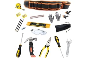 QeeHeng Kids Real Tool Set, Tool Bag for Kids,Real Metal Hand Tools, Real Tools for DIY Professional Play and Woodworking,Portable Tool Bag Convenient Storage (21 Pieces)