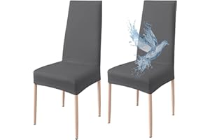 Poligino Housse de Chaise 2 pièces Imperméables, Housse de Chaise Salle à Manger, Housse Chaise Extensible, Universel, Facile à Installer, Facile à Nettoyer (Gris foncé,2 pièces)
