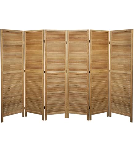 Paravent 6 Pans En Bois Et Bambou Noir - Hauteur 180 Cm, Pliable Dans Les Deux Sens, Pour Séparer Des Espaces Avec Style