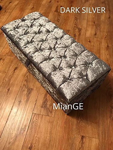 LUXURY CRUSHED VELVET DIAMANTE / MATCHING FABRIC OTTOMAN BOX, TOY STORAGE BLANKET BOX IN VARIOUS COLORS BY MianGE (DARK SILVER, CRYSTAL DIAMANTE)