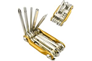 QitinDasen Premium 11 in 1 Multifunctional Bike Tool, Portable Foldable Bicycle Tool, Mini Stainless-Steel Bike Repair & Maintenance Tool Kit (Golden)