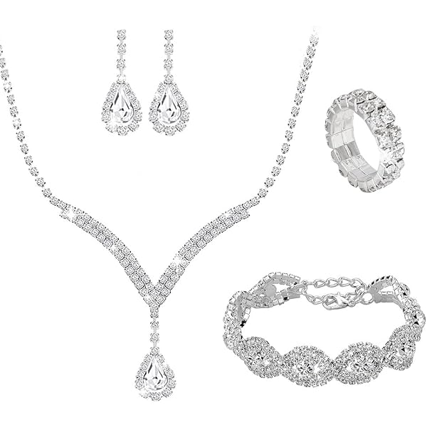 Set Gioielli Matrimonio – Collana E Orecchini A Goccia Foglia Multicolore – Placcato Argento Zirconi