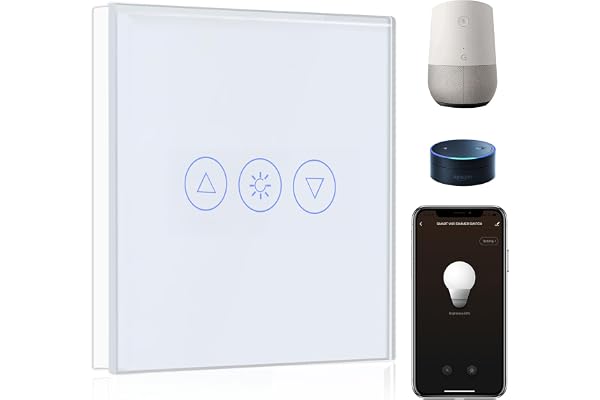 BSEED WiFi Variateur de Lumière,1 Gang 1 Voie Intelligent Interrupteur gradateur Blanc,Compatible avec Amazon Alexa et Google Home,Interrupteur Connecté WiFi avec Écran Tactile(Ligne Neutre Requis)