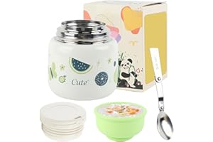 FYting Thermos Pappa Neonati,500 ml Scaldapappa Portatile,316 In Acciaio Inossidabile con Ciotola e Cucchiaio, Della Maniglia,per Zuppa, Porridge, Gelato e Yogurt (Mondo Della Frutta)