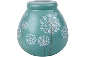 Pot of Dreams White Dandelion Flowers Save And Smash Teal Color Ceramic Money Box Piggy Bank | Perfect Decorative Gift for Centrepiece living room & Bedroom