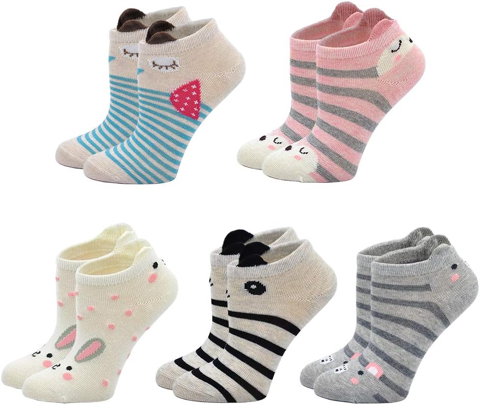 Girls Kids Ankle Socks Cotton: Children Novelty Unicorn Funny Cute Animal Pattern Trainer Socks 2-11 Years old 5 Pairs