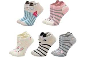 ZFSOCK Chaussette Courtes en Coton pour Enfants, Socquettes Filles avec Modèle Animal Motif, Doux et Mignon, 2-11 Ans, EU 20-34, 5 Paires