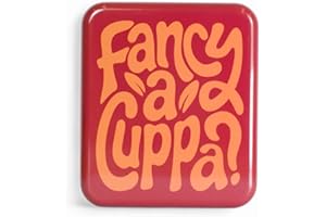 TINIT Tea Bag Travel Tin 'Fancy a Cuppa?' - Portable Metal Tea Bag Storage Box Teabags, Pocket-Sized Container Commuting Gifts Lovers Coffee (Orange on Red)