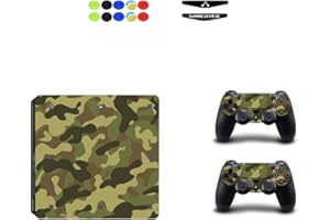CHICKWIN Skin for PS4 Slim, Chickw1 Vinyle Protective Autocollant Decal Sticker pour PlayStation 4 Slim Console + 2 Dualshock Manette Set + 10pc Thumb Grips + 2pc Light Bar au Hasard (Armée Vert)