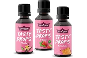‎GYMQUEEN GymQueen Tasty Drops, 3x30ml, Erdbeer, Vanille, Butterkeks, Flavour Drops ohne Kalorien