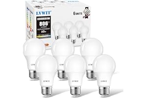LVWIT Bombillas LED E27, 8W Equivalente a 60W, 6500K Luz Blanca Fría, 806 LM, Bajo Consumo, El Ángulo del Haz 150°. No Regulable - Pack de 6 Unidades.
