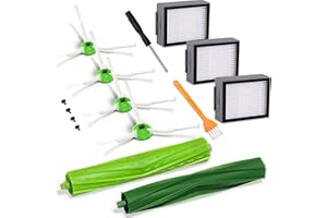 BABUZOM Kit de Recambios para iRobot Roomba E&I Series, Accesorios Piezas para iRobot Roomba E5 E6 i7 i7+ i3 i3+ i4 i4+ i6 i6+ i8 i8+ Aspiradora, 1 par de Cepillo de Goma, 3 HEPA Filtro, 4 Cepillo Lateral